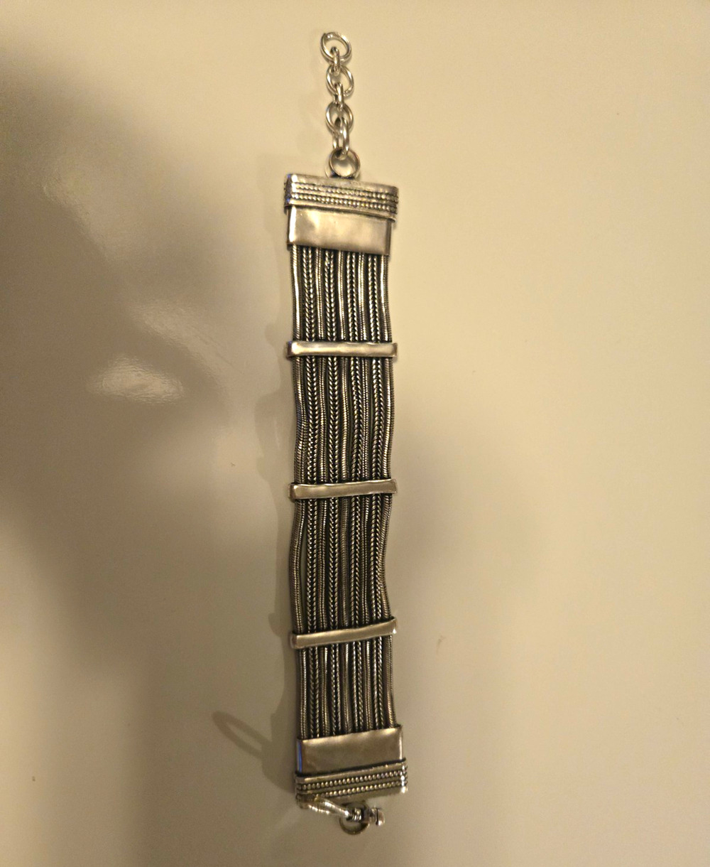 Vintage Style Multi Strand Snake Chain Bracelet Silver Tone Boho Statement